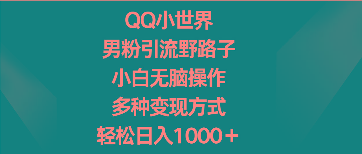 QQ小世界男粉引流野路子,小白无脑操作,多种变现方式轻松日入1000+-资源宝库