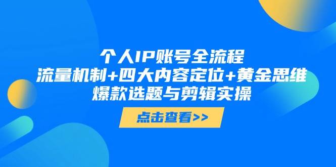 个人IP账号全流程：流量机制+四大内容定位+黄金思维, 爆款选题与剪辑实操-资源宝库
