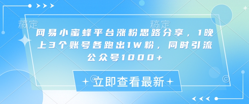 网易小蜜蜂平台涨粉思路分享，1晚上3个账号各跑出1W粉，同时引流公众号1000+-资源宝库