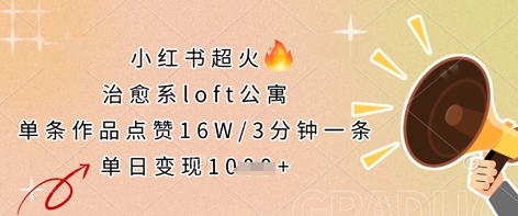 小红书超火的治愈系loft公寓，单条作品点赞16W，3分钟一条，单日变现数张-资源宝库