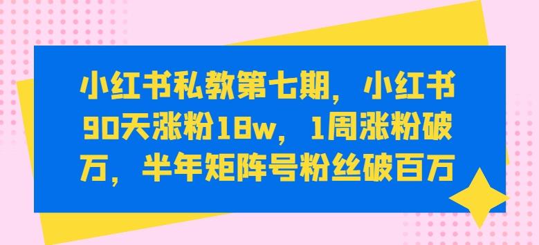 小红书私教第七期，小红书90天涨粉18w，1周涨粉破万，半年矩阵号粉丝破百万-资源宝库