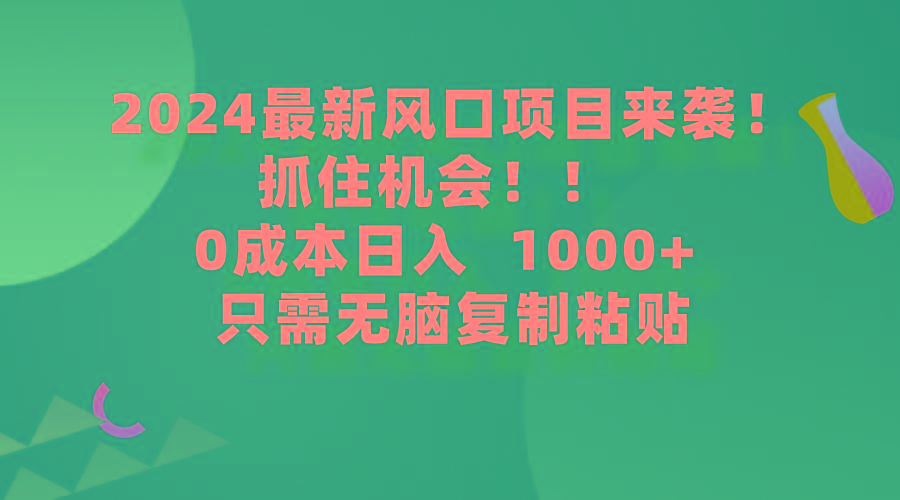 (9899期)2024最新风口项目来袭，抓住机会，0成本一部手机日入1000+，只需无脑复…-资源宝库