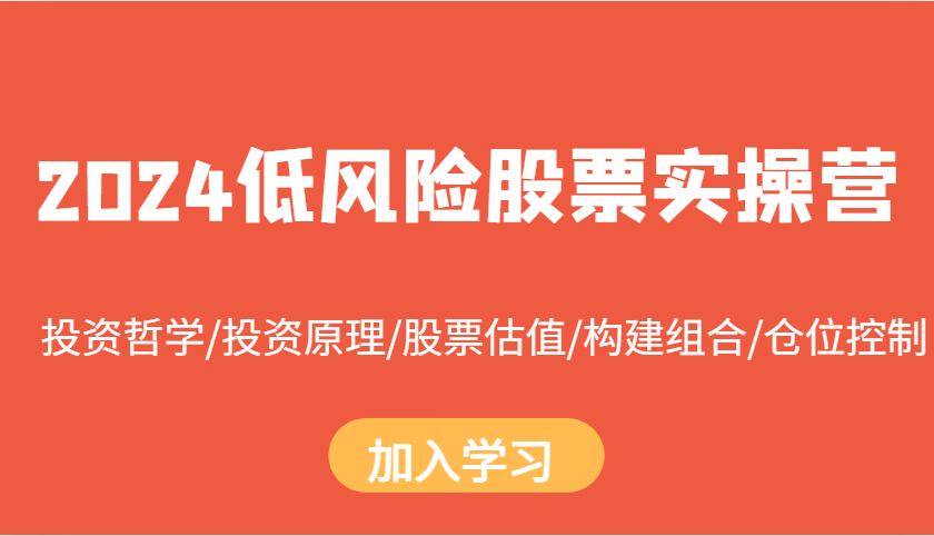 2024低风险股票实操营：投资哲学/投资原理/股票估值/构建组合/仓位控制-资源宝库