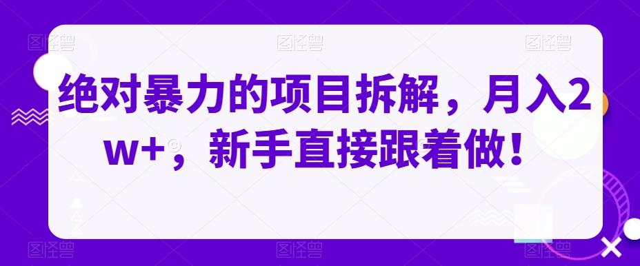 绝对暴力的项目拆解，月入2w+，新手直接跟着做！-资源宝库