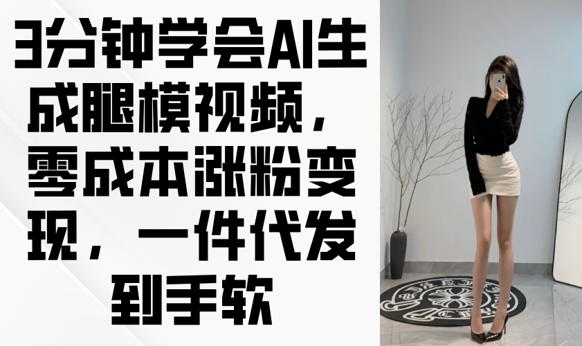 3分钟学会AI生成腿模视频，零成本涨粉变现，一件代发到手软-资源宝库