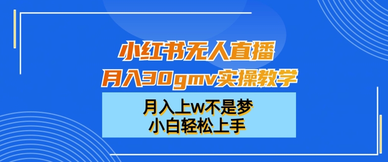 小红书无人直播月入30gmv实操教学，月入上w不是梦，小白轻松上手【揭秘】-资源宝库