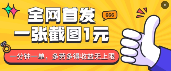 全网首发,一张截图1块钱,一分钟一单,多劳多得,收益无上限-资源宝库