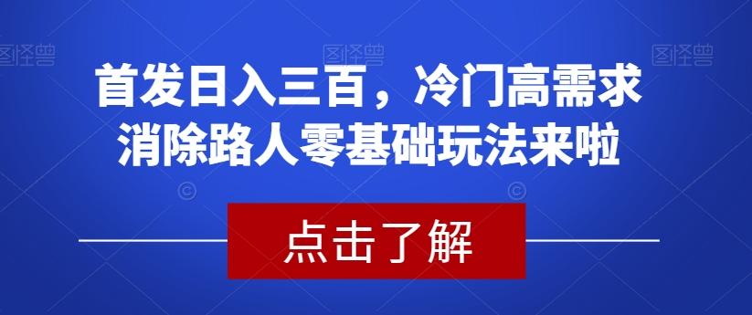 首发日入三百，冷门高需求消除路人零基础玩法来啦【揭秘】-资源宝库