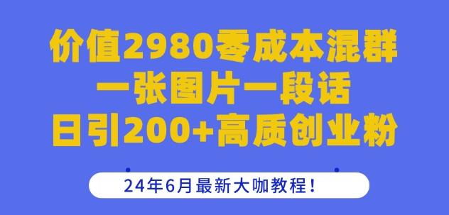 价值2980零成本混群一张图片一段话日引200+高质创业粉，24年6月最新大咖教程【揭秘】-资源宝库