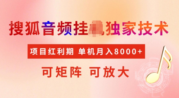 首发搜狐音频挂JI，项目红利期，可矩阵可放大，稳定月入5k【揭秘】-资源宝库