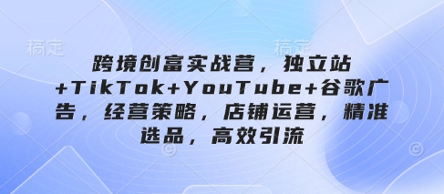 跨境创富实战营,独立站+TikTok+YouTube+谷歌广告,经营策略,店铺运营,精准选品,高效引流-资源宝库