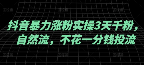 抖音暴力涨粉实操3天千粉,自然流,不花一分钱投流,实操经验分享-资源宝库