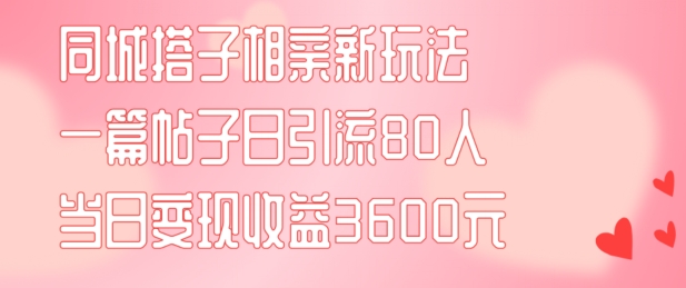 同城搭子相亲新玩法一篇帖子引流80人当日变现3600元(项目教程+实操教程)【揭秘】-资源宝库