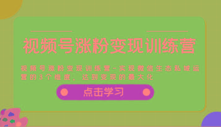 视频号涨粉变现训练营-实现微信生态私域运营的3个维度，达到变现的最大化-资源宝库