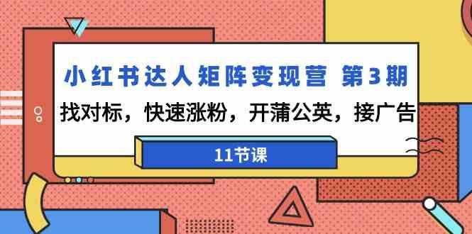 小红书达人矩阵变现营第3期，找对标，快速涨粉，开蒲公英，接广告(11节课)-资源宝库
