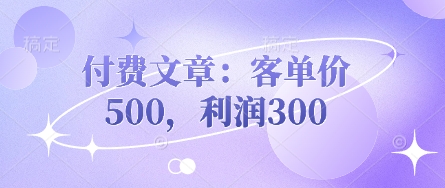 付费文章：客单价500，利润300-资源宝库