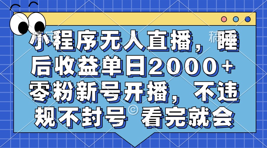小程序无人直播，睡后收益单日2000+ 零粉新号开播，不违规不封号 看完就会-资源宝库
