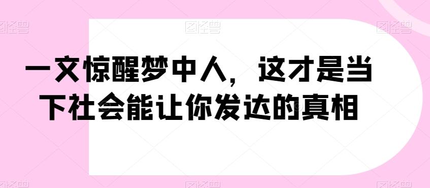 一文惊醒梦中人，这才是当下社会能让你发达的真相【公众号付费文章】-资源宝库
