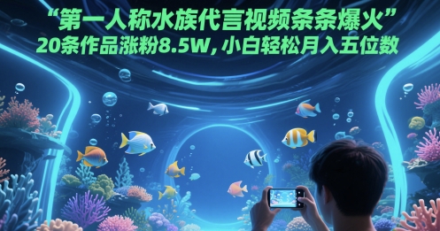 第一人称水族代言视频条条爆火,20条作品涨粉8.5W,小白轻松月入五位数-资源宝库