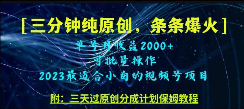 三分钟制作视频号纯原创，条条爆款，轻松月入过万【揭秘】-资源宝库