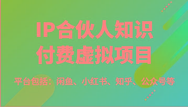 IP合伙人知识付费虚拟项目，包括：闲鱼、小红书、知乎、公众号等(51节)-资源宝库