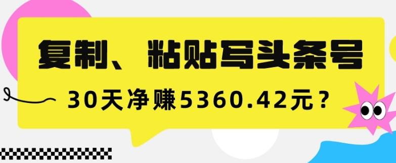 复制、粘贴写头条号，10分钟1篇，30天净赚5360.42元？-资源宝库