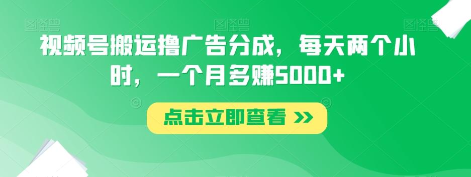 视频号搬运撸广告分成，每天两个小时，一个月多赚5000+-资源宝库