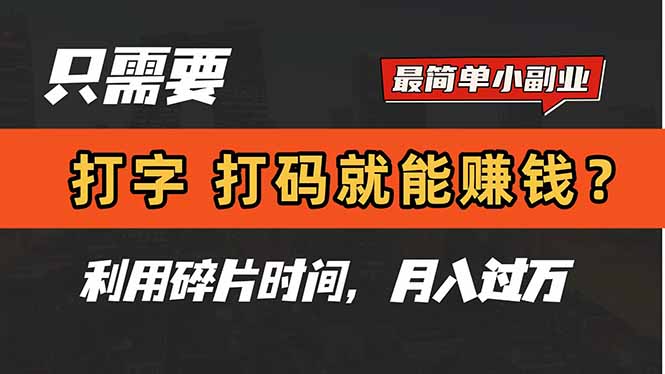 只需要打字，打码，就能赚钱？简单的赚钱小副业，利用碎片时间，月入过万-资源宝库