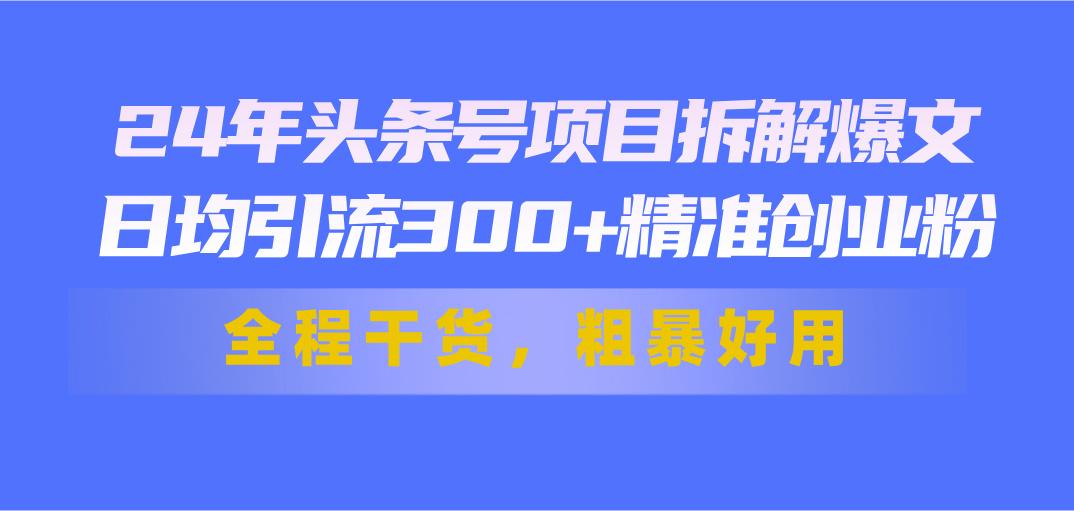 24年头条号项目拆解爆文，日均引流300+精准创业粉，全程干货，粗暴好用-资源宝库