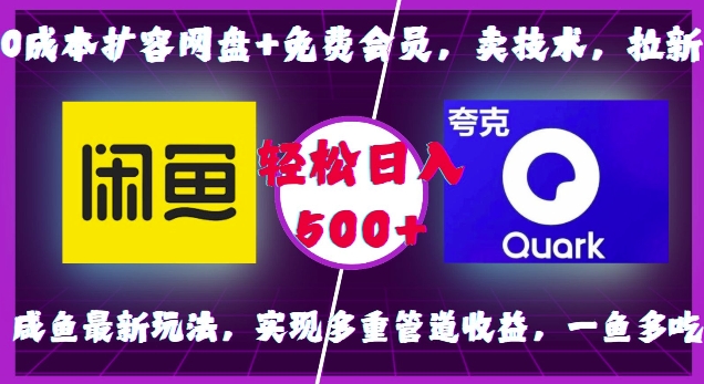 0成本扩容网盘+免费会员，卖技术，拉新，咸鱼最新玩法，实现多重管道收益，一鱼多吃，轻松日入500+-资源宝库