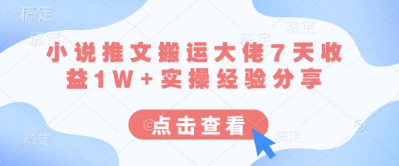 小说推文搬运大佬7天收益1W+实操经验分享-资源宝库