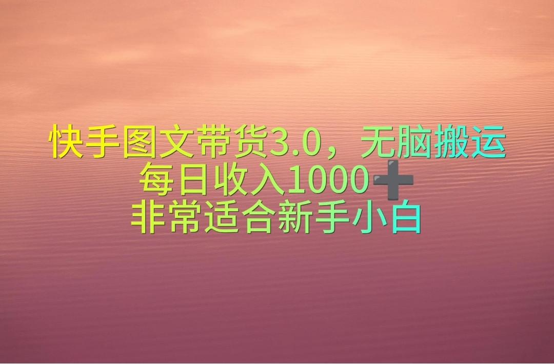快手图文带货3.0，无脑搬运，每日收入1000＋，非常适合新手小白-资源宝库