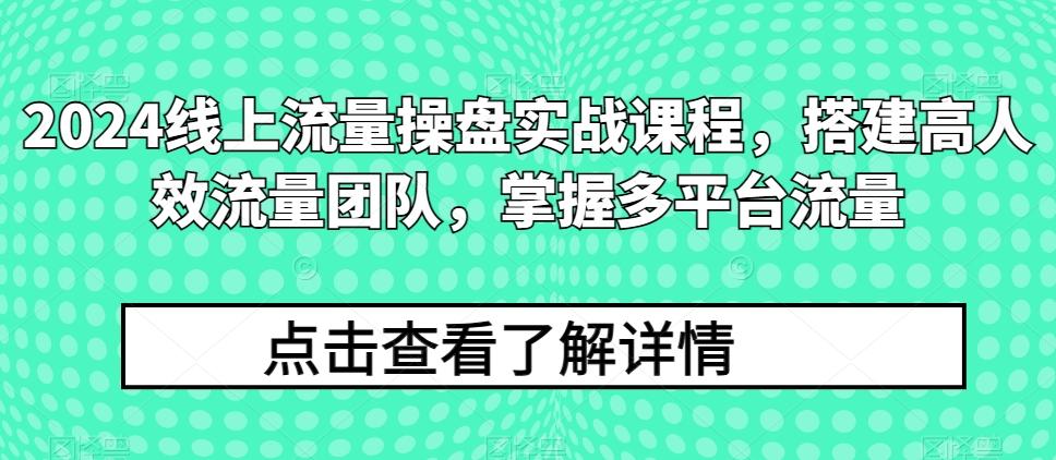 2024线上流量操盘实战课程，搭建高人效流量团队，掌握多平台流量-资源宝库