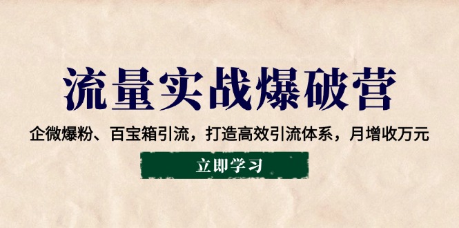 流量实战爆破营：企微爆粉、百宝箱引流，打造高效引流体系，月增收万元-资源宝库