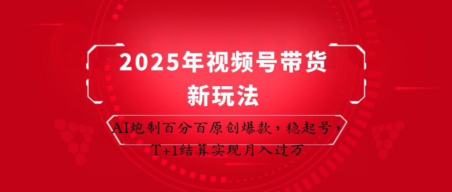 2025年视频号带货新玩法:AI炮制百分百原创爆款,稳起号,T+1结算实现月入过万-资源宝库