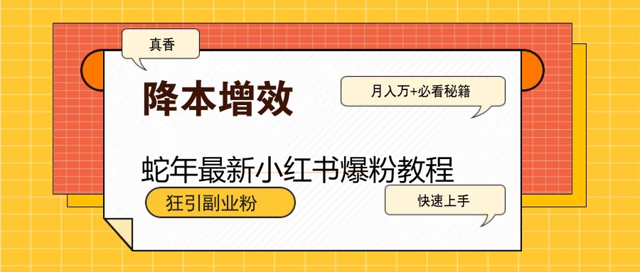 蛇年最新小红书爆粉教程,狂引副业粉,月入万+必看-资源宝库