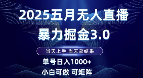 2025五月无人直播暴力掘金3.0,当天上手,当天拿结果,单号日入1k+小白可做可矩阵【揭秘】-资源宝库