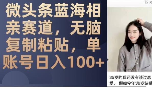 微头条蓝海相亲赛道，无脑复制粘贴，单账号日入100+-资源宝库