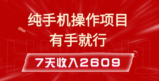 纯手机操作的小项目,有手就能做,7天收入2609+实操教程【揭秘】-资源宝库