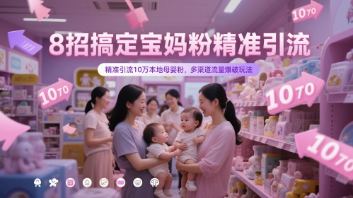 8招搞定宝妈粉精准引流,精准引流10万本地母婴粉,多渠道流量爆破玩法-资源宝库