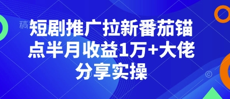 短剧推广拉新番茄锚点半月收益1万+大佬分享实操-资源宝库