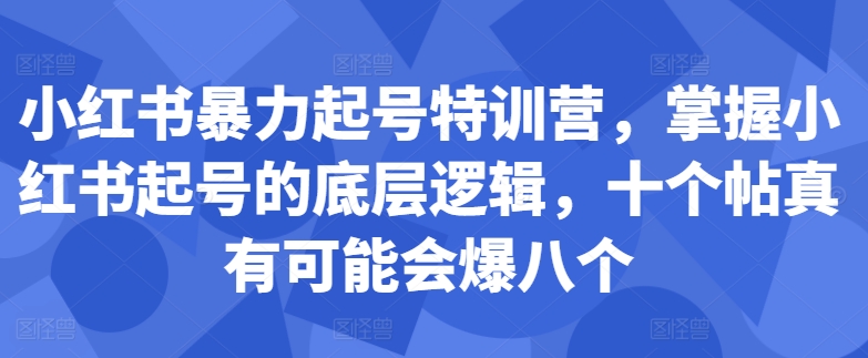 小红书暴力起号特训营，掌握小红书起号的底层逻辑，十个帖真有可能会爆八个-资源宝库