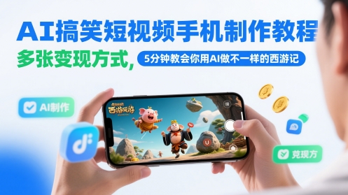 AI搞笑短视频手机制作教程，多张变现方式，5分钟教会你用AI做不一样的西游记-资源宝库