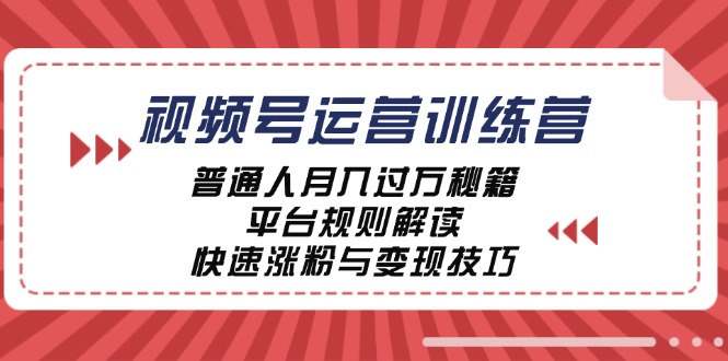 视频号运营训练营：普通人月入过万秘籍，平台规则解读，快速涨粉与变现-资源宝库