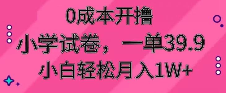 0成本开撸，小学试卷，一单39.9，小白轻松月入1W+-资源宝库