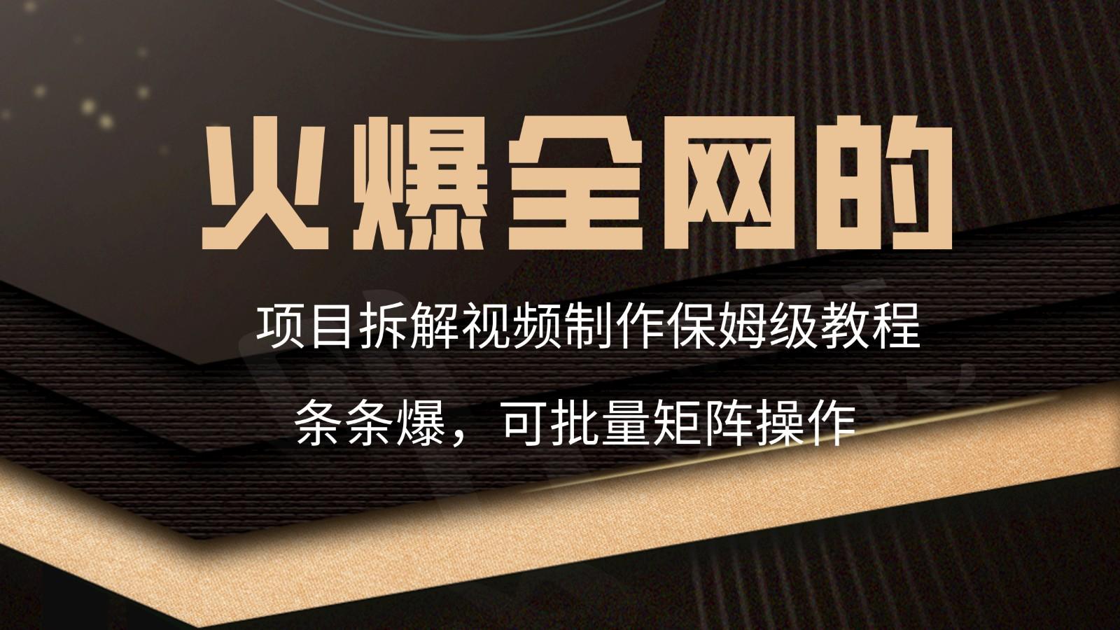 火爆全网的项目拆解类视频如何制作，条条爆，保姆级教程-资源宝库
