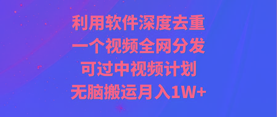 利用软件深度去重，一个视频全网分发，可过中视频计划，无脑搬运月入1W+-资源宝库