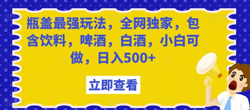 瓶盖最强玩法，全网独家，包含饮料，啤酒，白酒，小白可做，日入500+【揭秘】-资源宝库