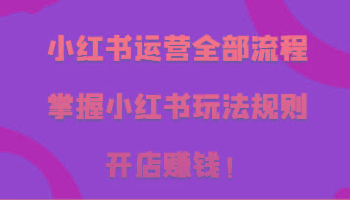 小红书运营全部流程，掌握小红书玩法规则，开店赚钱！-资源宝库