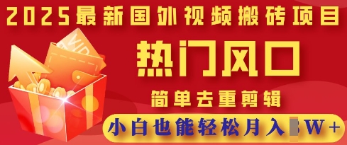 2025最新视频搬砖项目，热门风口，简单去重剪辑，小白也能轻松月入过W-资源宝库